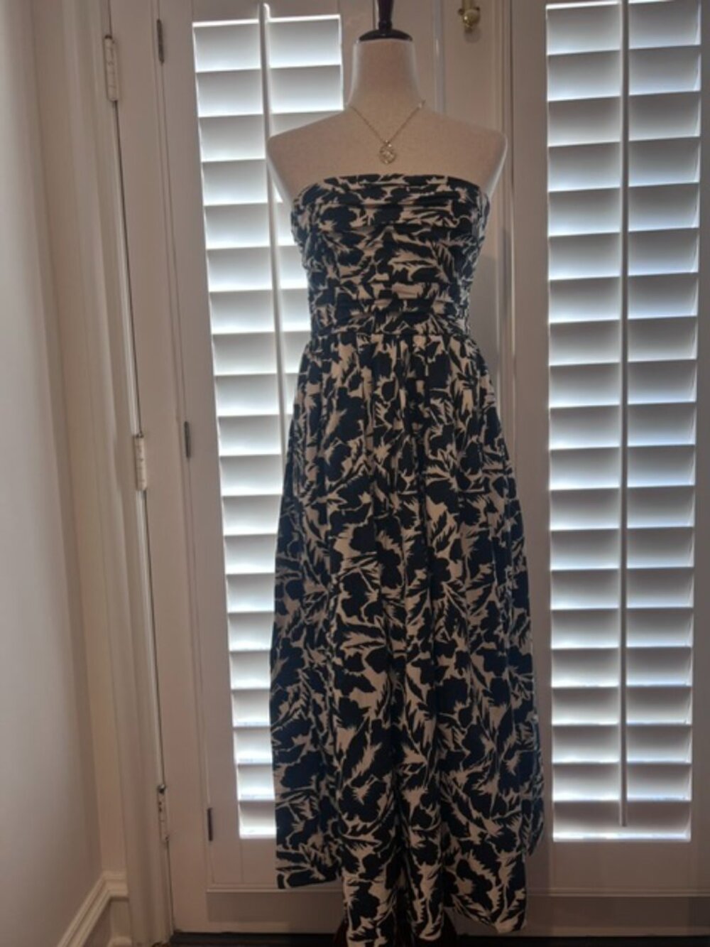 ALC Strapless Print Midi Dress, size 8, Blue and White, Cotton, New with Tags